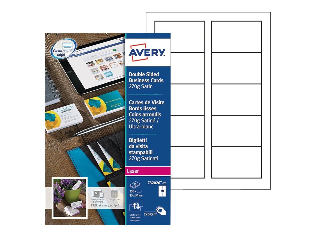 250 AVERY Zweckform Visitenkarten C32026-25 satiniert weiss 270 g/qm 250 AVERY Zweckform Visitenkarten C32026-25 satiniert weiss 270 g/qm