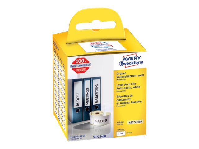 AVERY Zweckform Etikettenrolle fuer Etikettendrucker AS0722480 weiss, 190,0 x 59,0 mm, 1 x 110 Etiketten