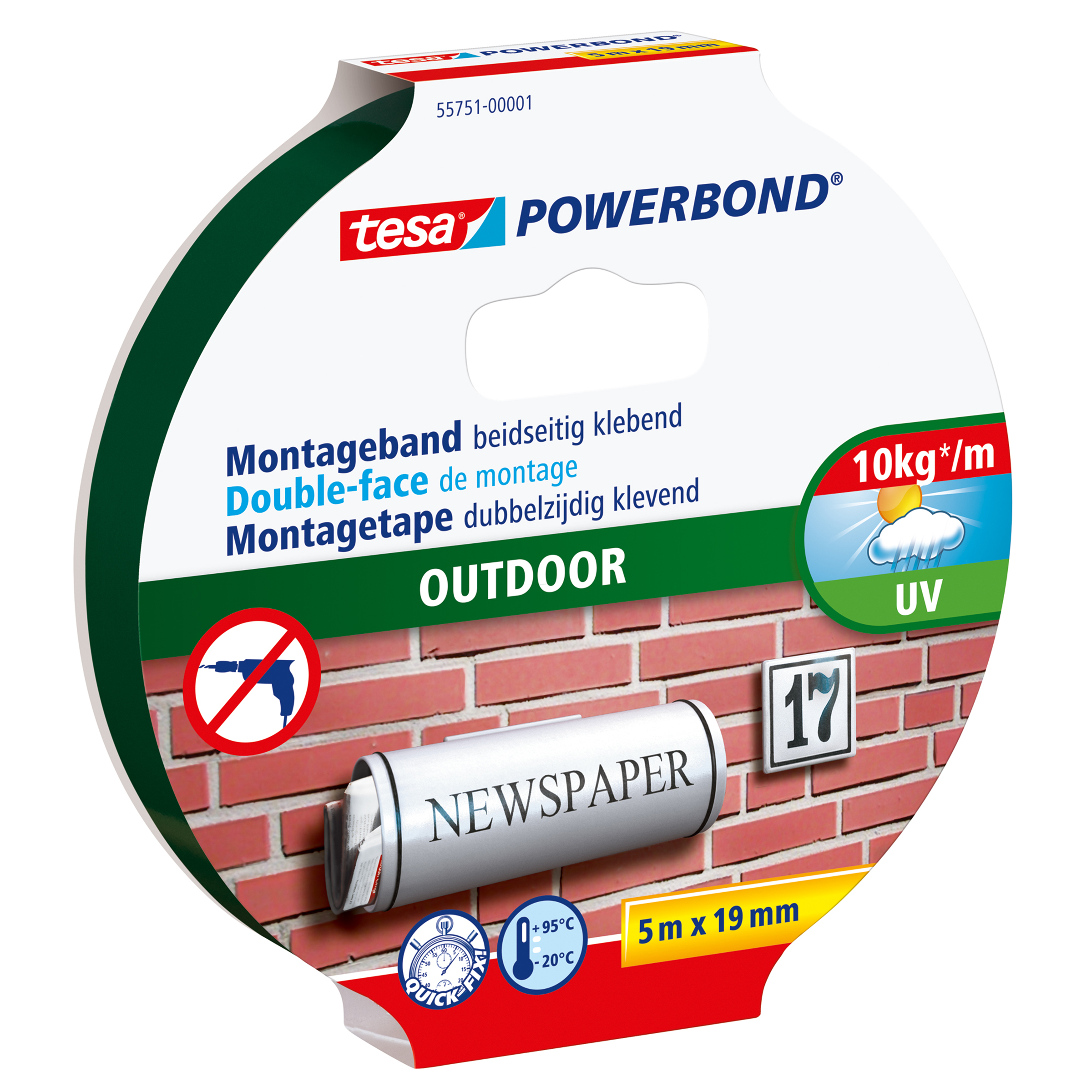 tesa Montageband POWERBOND Outdoor 55751 doppelseitiges Klebeband 19,0 mm x 5,0 m, 1 Rolle