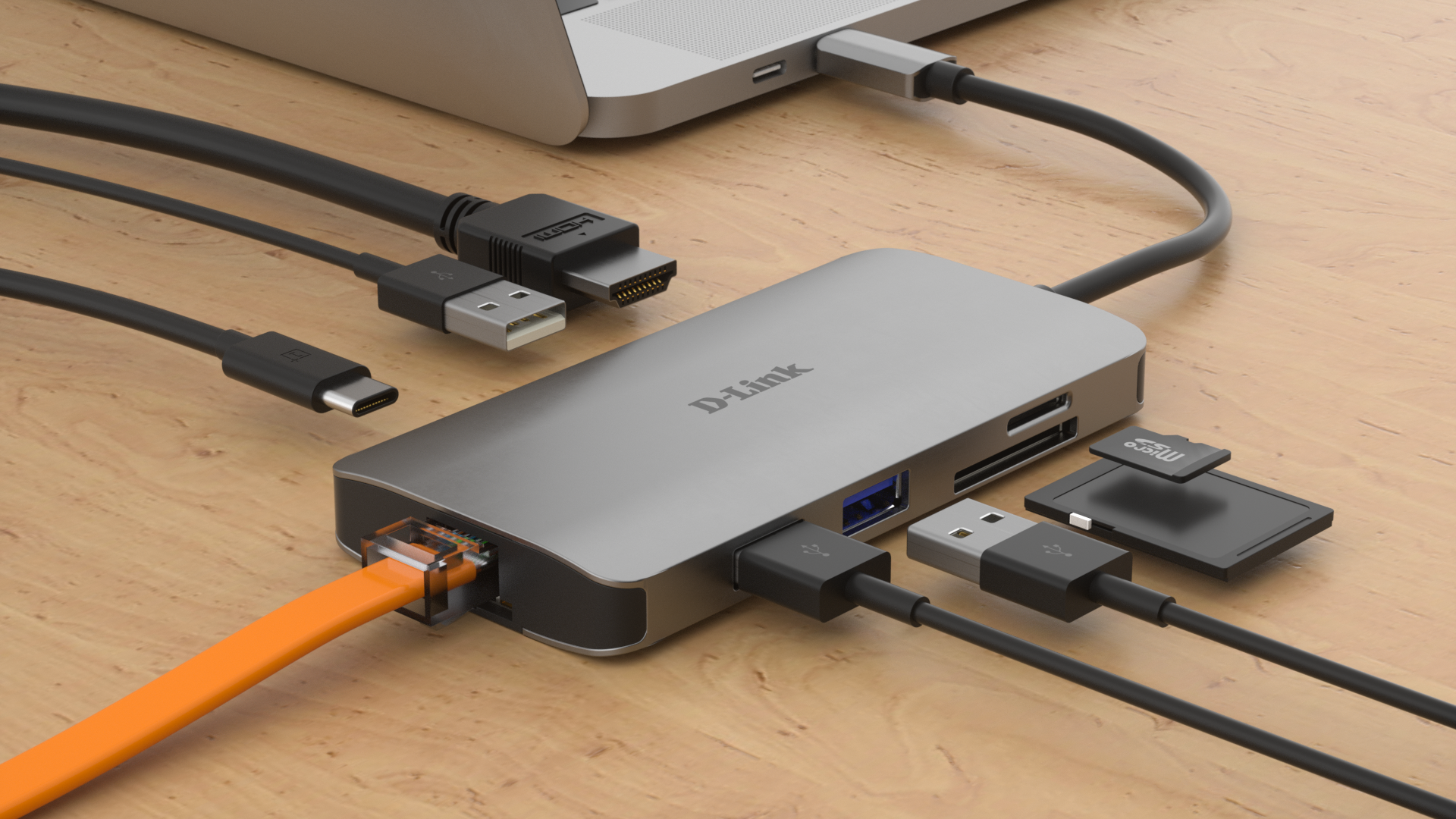 DLINK DUBM810 8in1 USBC Hub 3x USBA 1x HDMI 1x USBC bis 100W 1x SDmicroSDSDHCSDXC 1x RJ45