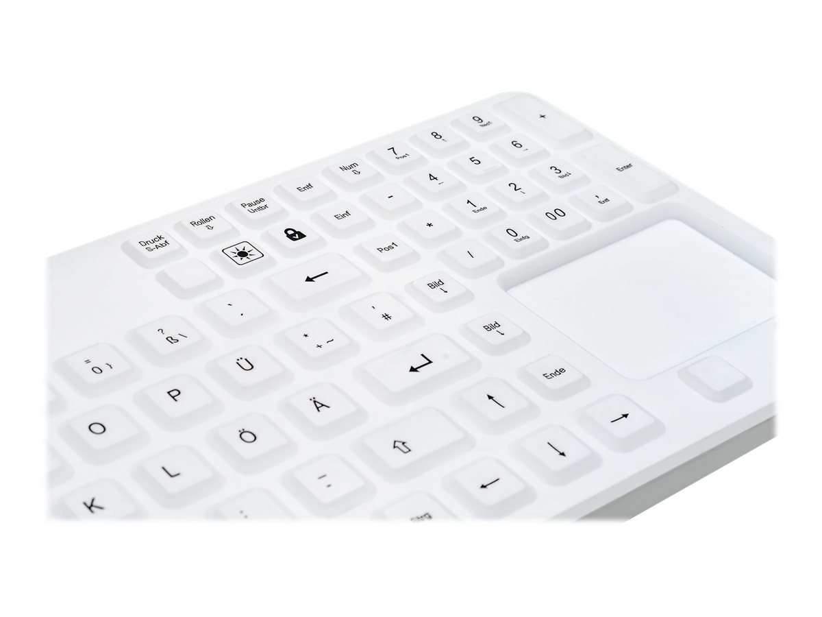 GETT GCQ CleanType Prime Touch+ Siilikon Tastatur m.touchpad m.NUM-block m.Magneten IP65 bel. Tasten USB Farbe: weiss Layout: DE