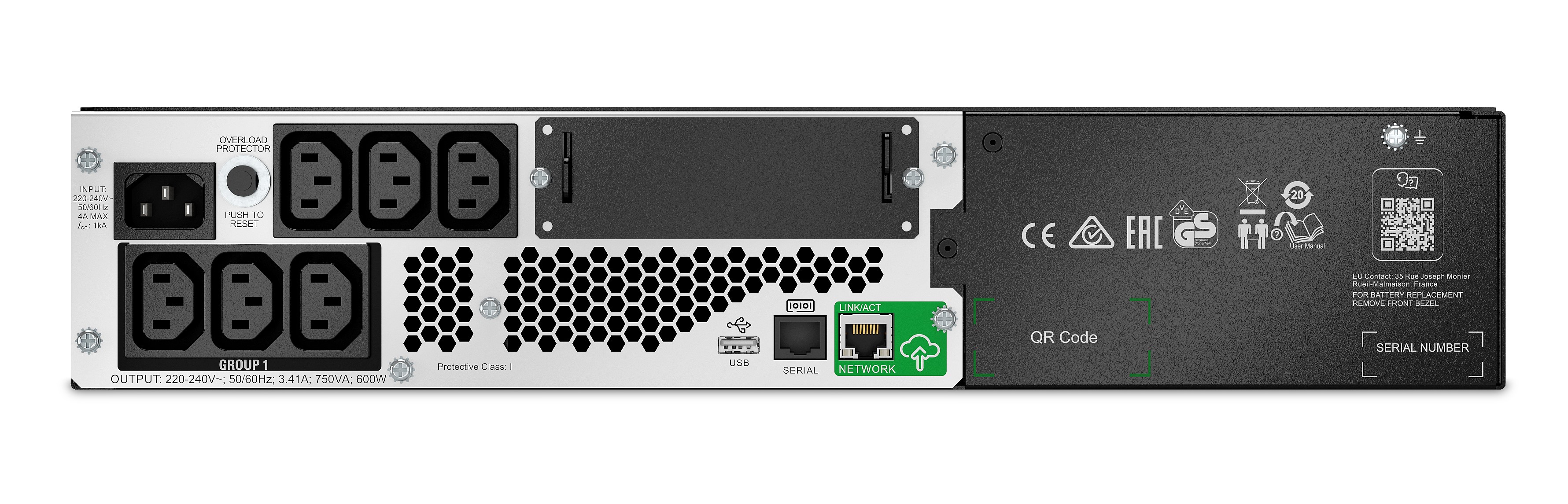 APC SmartUPS LiIon 750VA Short Depth with SmartConnect UPS Rack AC 230V 600Watt 750VA 1phase RS232 USB oc 8 2U Black