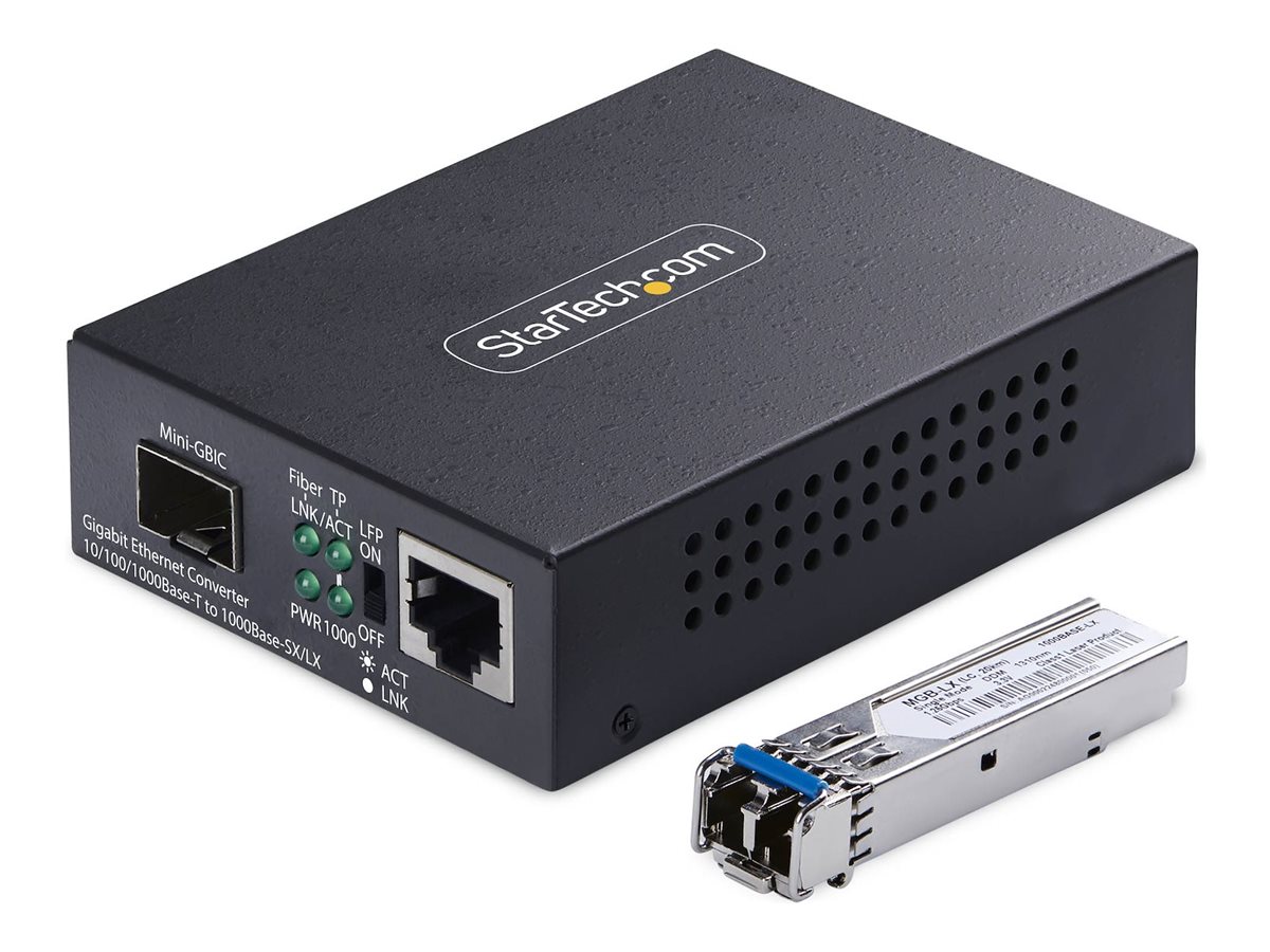 STARTECHCOM Gigabit Singlemode SM LC GlasfaserMedienkonverter 10 100 oder 1000Mbps 20 km RJ45 zu LC Vollmetallgehaeuse TAA