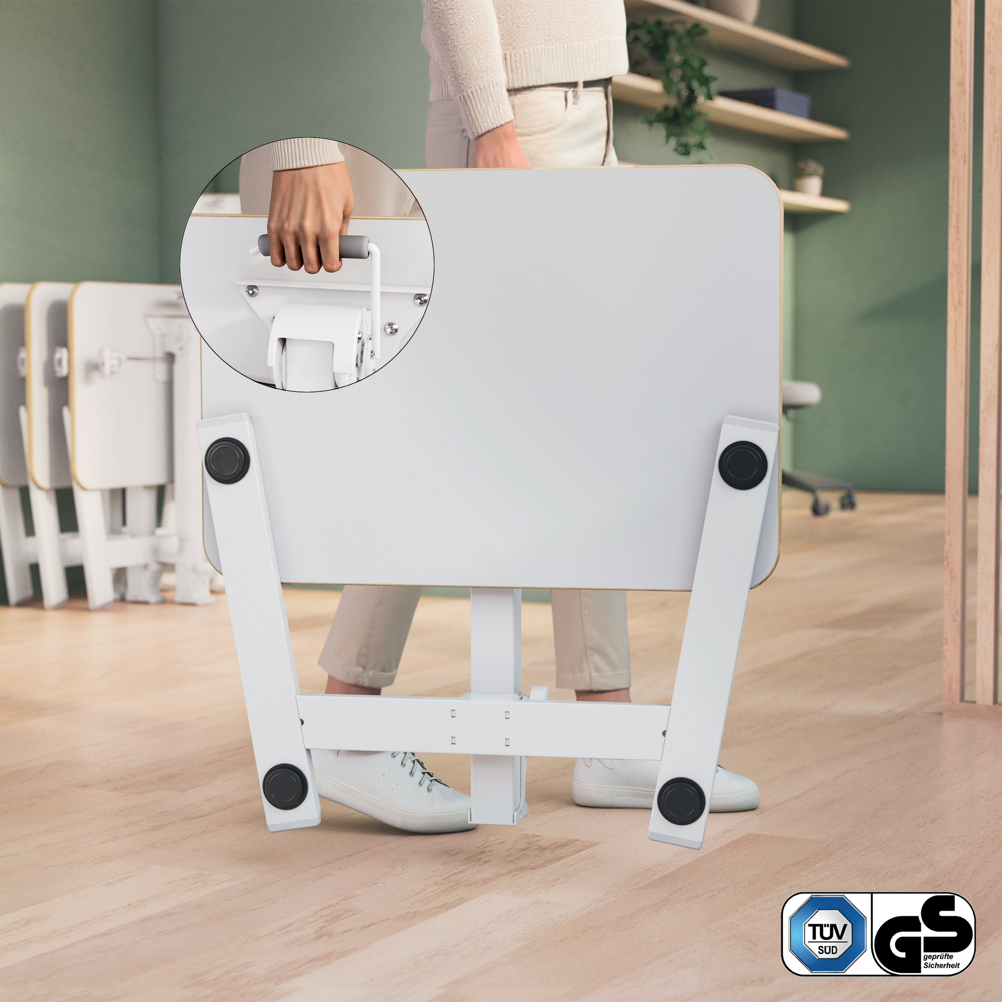 LEITZ Ergo Compact hOehenverstellbarer Schreibtisch weiss rechteckig, AFussGestell weiss 65,0 x 46,0 cm