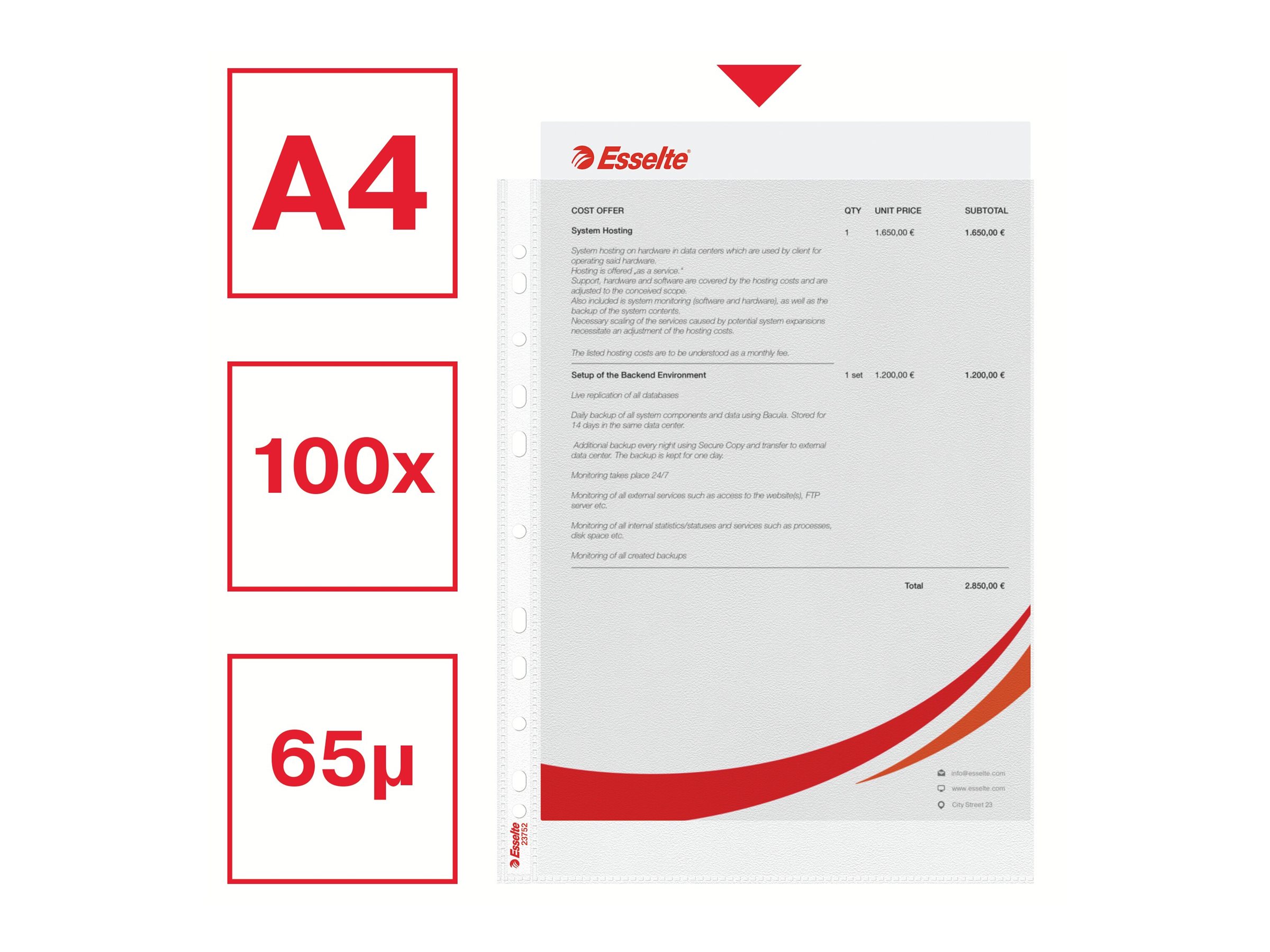 100 Esselte Prospekthuellen DIN A4 transparent genarbt 0,07 mm 100 Esselte Prospekthuellen DIN A4 transparent genarbt 0,07 mm