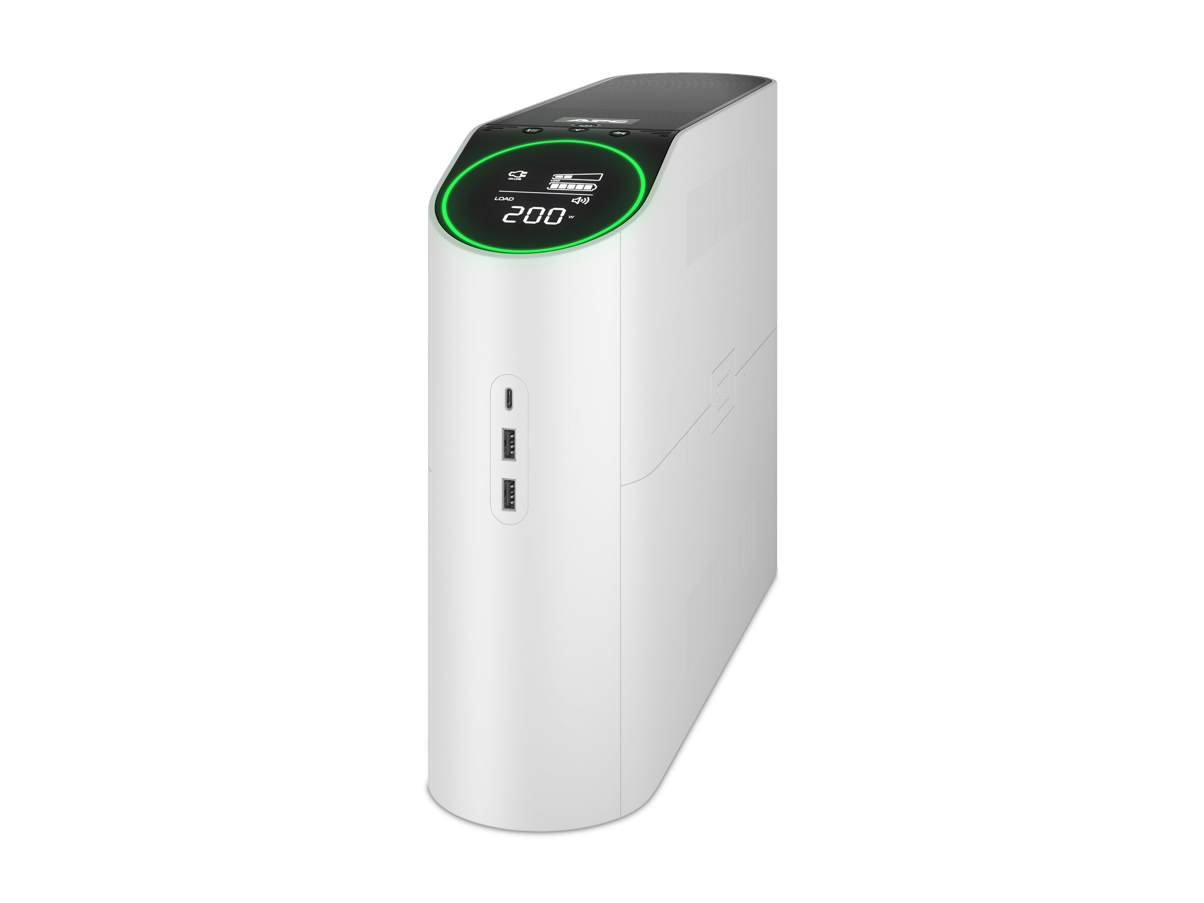 APC BackUPS Pro 2200VA1320W Tower 230V 4x Schuko und 2x IEC C13Ausgaenge RGBBeleuchtung reine Sinuswelle Arctic Weiss