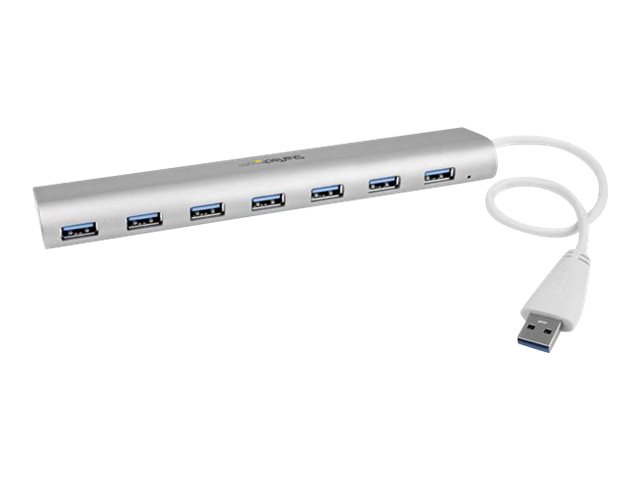 STARTECHCOM 7 Port kompakter USB 30 Hub mit eingebautem Kabel Aluminium USB Hub Silber