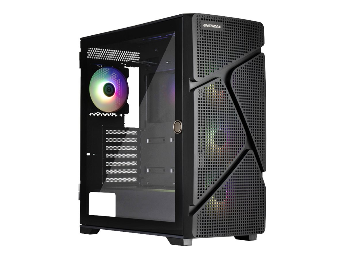 ENERMAX MarbleShell Mesh MS31 ARGB Midi Tower Gaming-PC-Gehäuse - 4x PWM 12cm ARGB-Lüfter - 2x USB3.0 und USB 3.2 Typ C- Black
