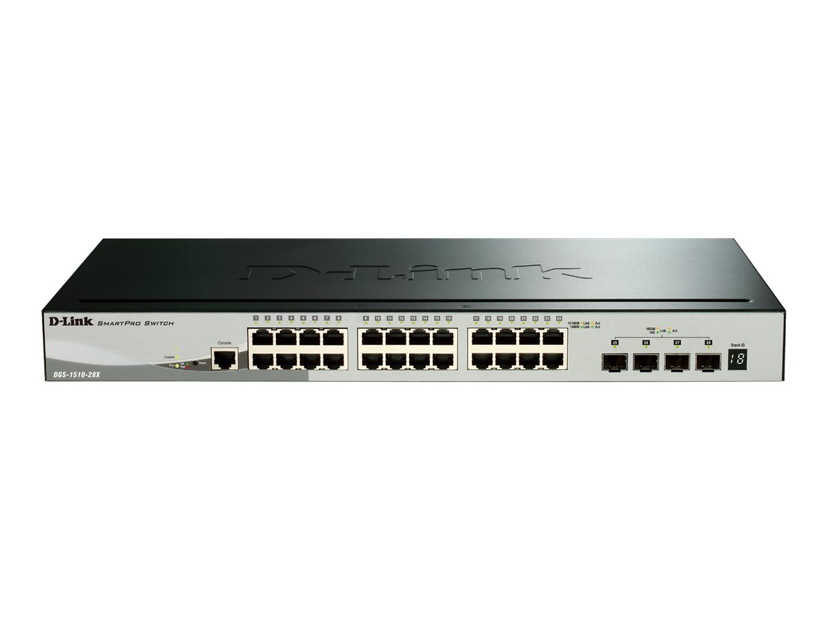 D-LINK DGS-1510-28X/E 28-Port Gigabit stackable Smart Managed Switch 24x 10/100/1000Mbps 4x 10G SFP+
