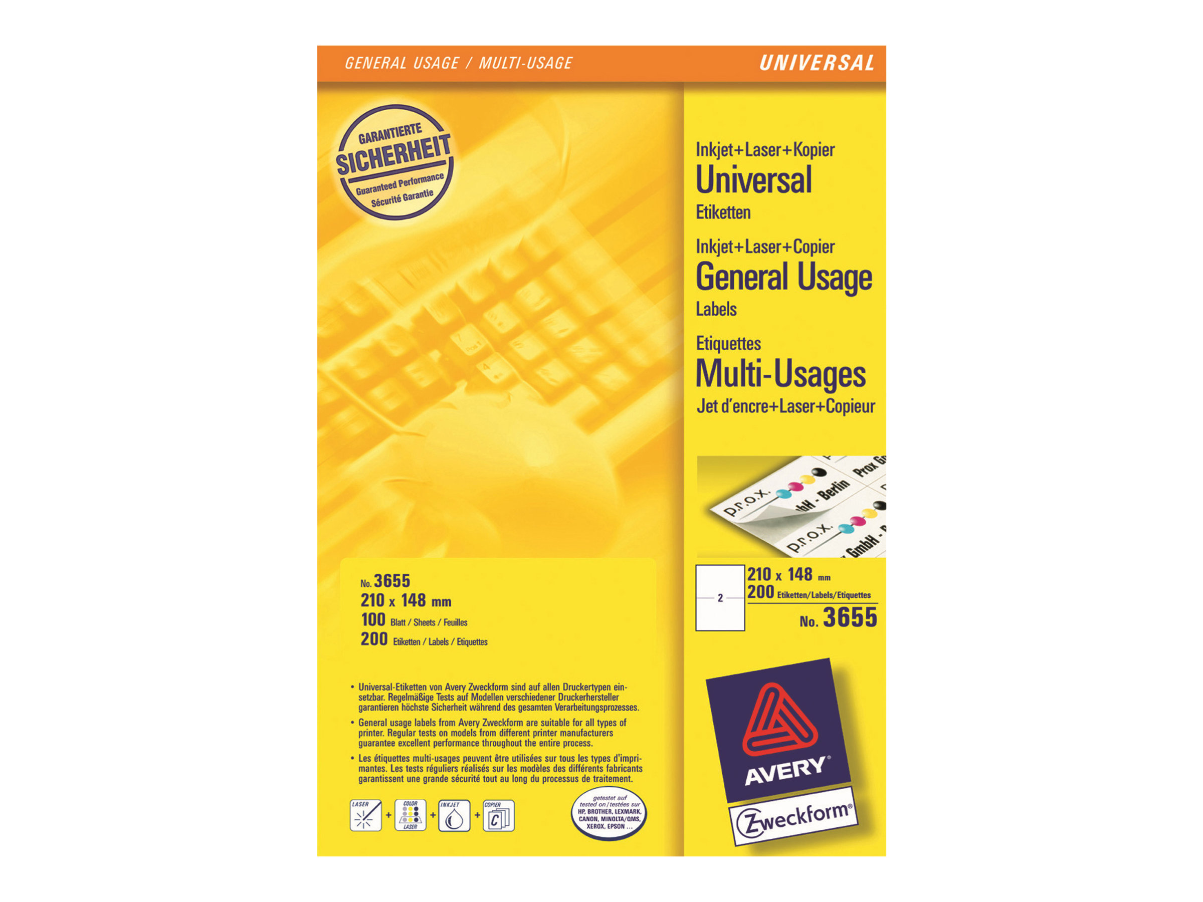 AVERY Zweckform Etiketten 3655200 weiss 210,0 x 148,0 mm, 220 Blatt