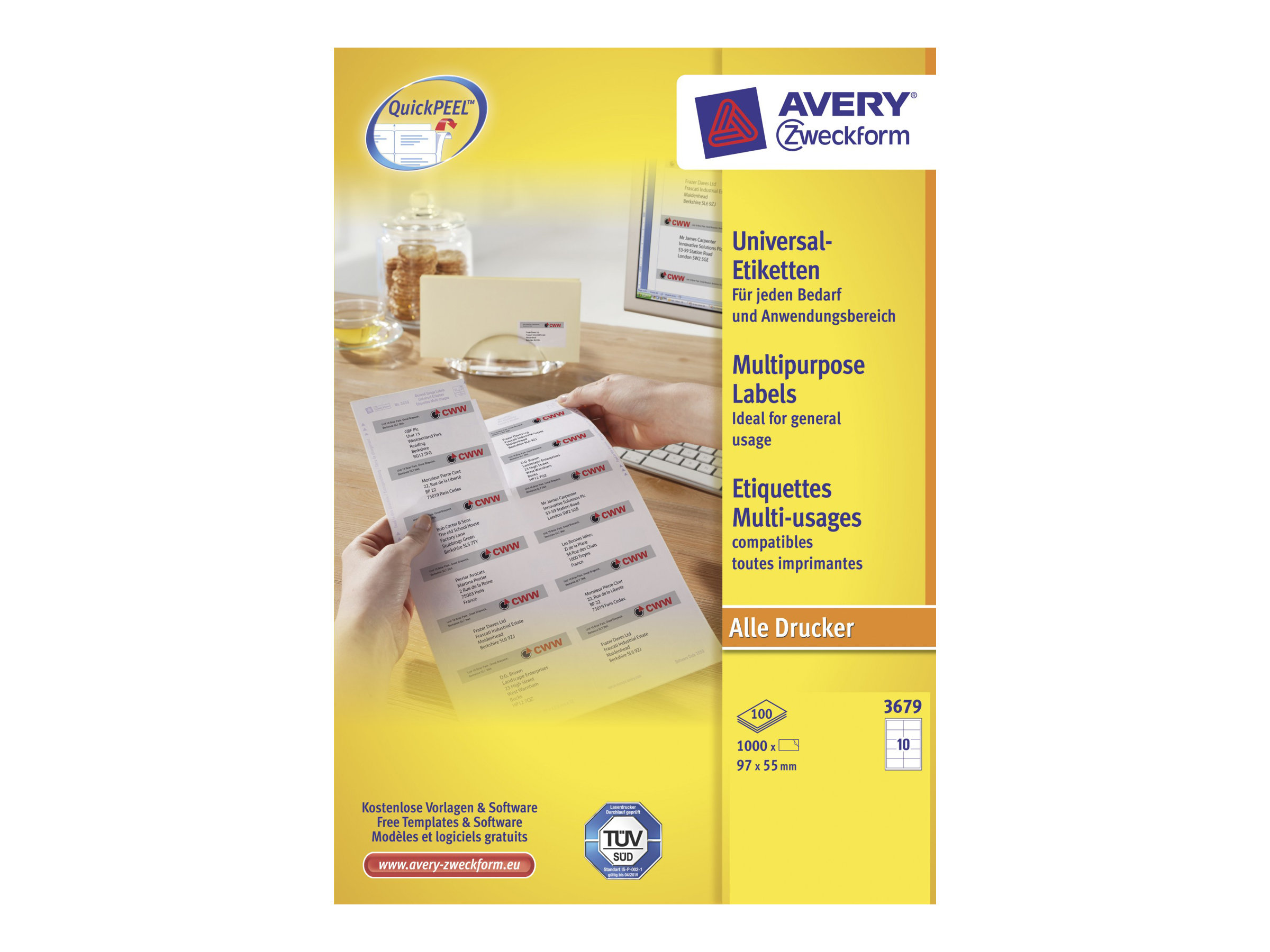1.000 AVERY Zweckform Etiketten weiss 97,0 x 55,0 mm 1.000 AVERY Zweckform Etiketten weiss 97,0 x 55,0 mm