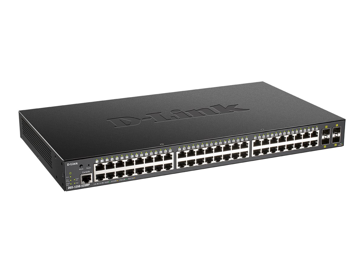 D-LINK DGS-1250-52XMP/E 52-Port Smart Managed PoE+ Gigabit Switch 48x 10/100/1000 4x 10Gbit/s SFP+