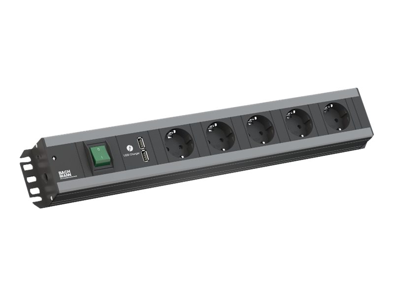 Bachmann Handwerkerleiste 5-fach 90?, USB-Charger, schwarz 2,0m. mit Schalter