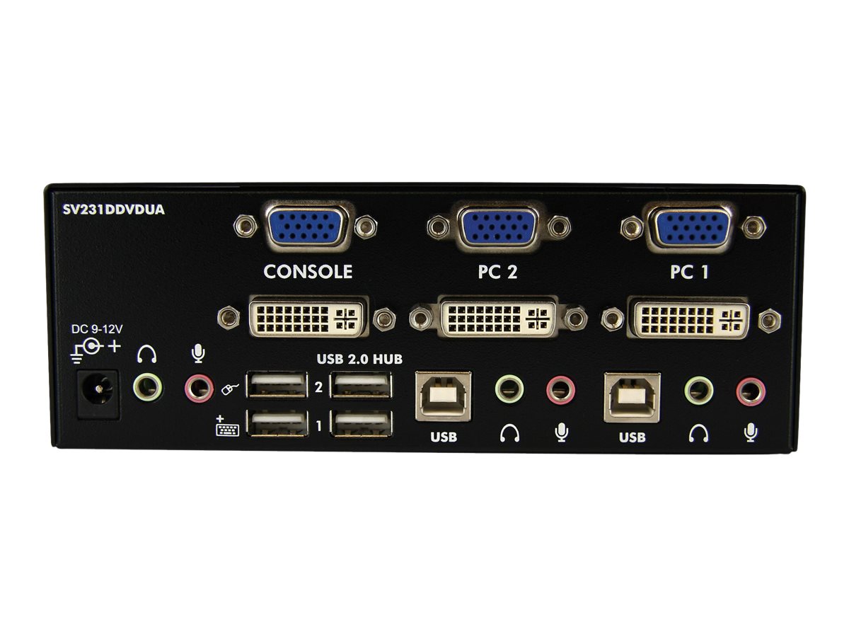 StarTech.com Dual DVI VGA 2 Port Monitor Audio Switch 2-fach KVM Umschalter USB 2.0 1920x1200 - 2 x USB 2.0 4 x DVI-I 4 x Klinke (Buchse) - KVM-/Audio-/USB-Switch - 2 Anschlüsse