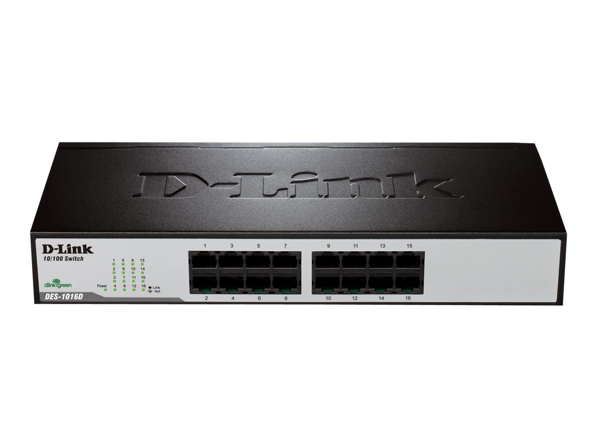 D-LINK DES-1016D 16-Port Fast Ethernet unmanaged Desktop Switch 16x RJ45 10/100 Full-Duplex bis zu 200Mbit/s D-LINK DES-1016D 16-Port Fast Ethernet unmanaged Desktop Switch 16x RJ45 10/100 Full-Duplex bis zu 200Mbit/s