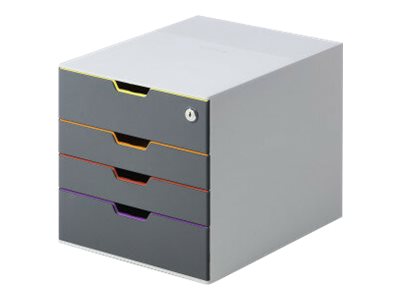DURABLE Schubladenbox VARICOLOR® SAFE  dunkelgrau mit bunten Farblinien 760627, DIN A4, DIN C4 mit 4 Schubladen