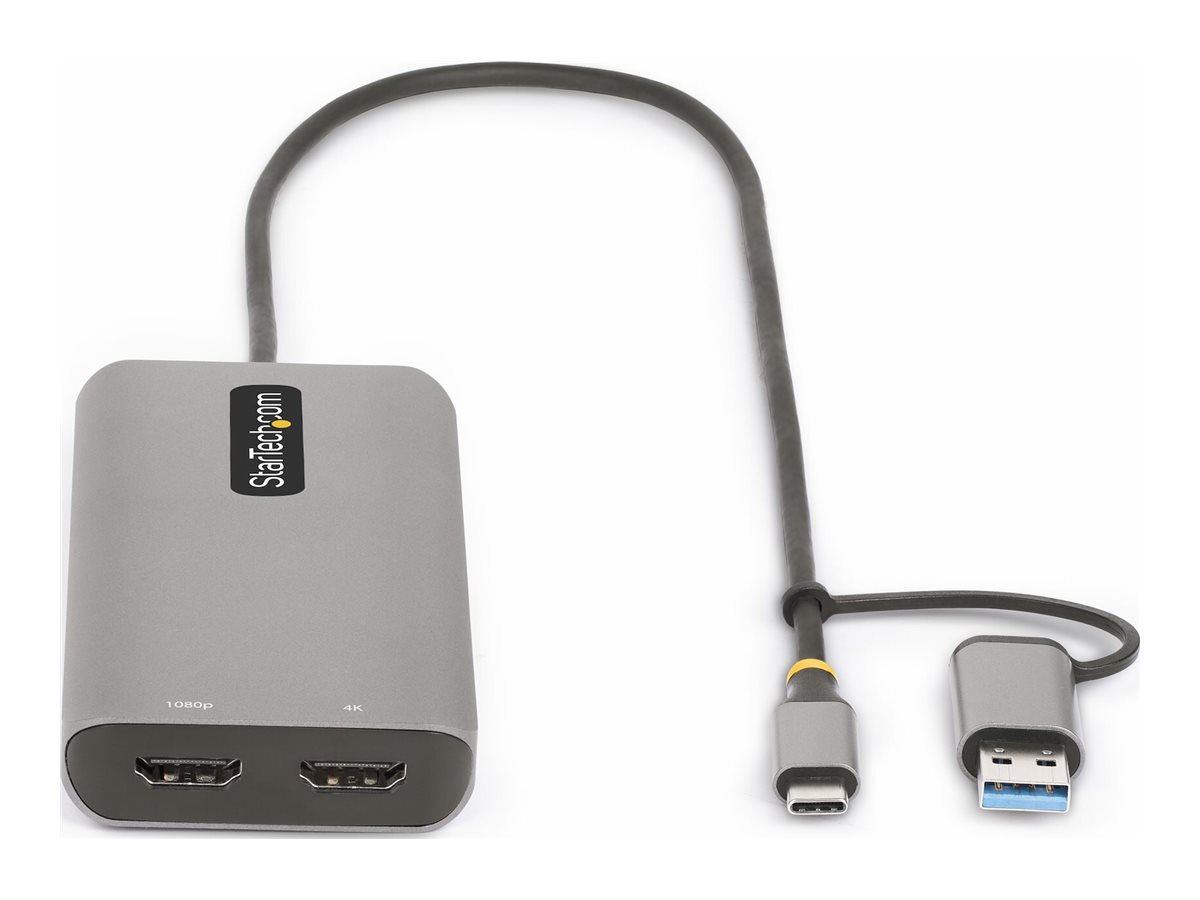 STARTECH.COM USB-C and USB-A Multiport Adapter Dual HDMI 4K/1080p 3Port USB Hub USB-C to A Dongle Mini Travel Laptop Docking Station