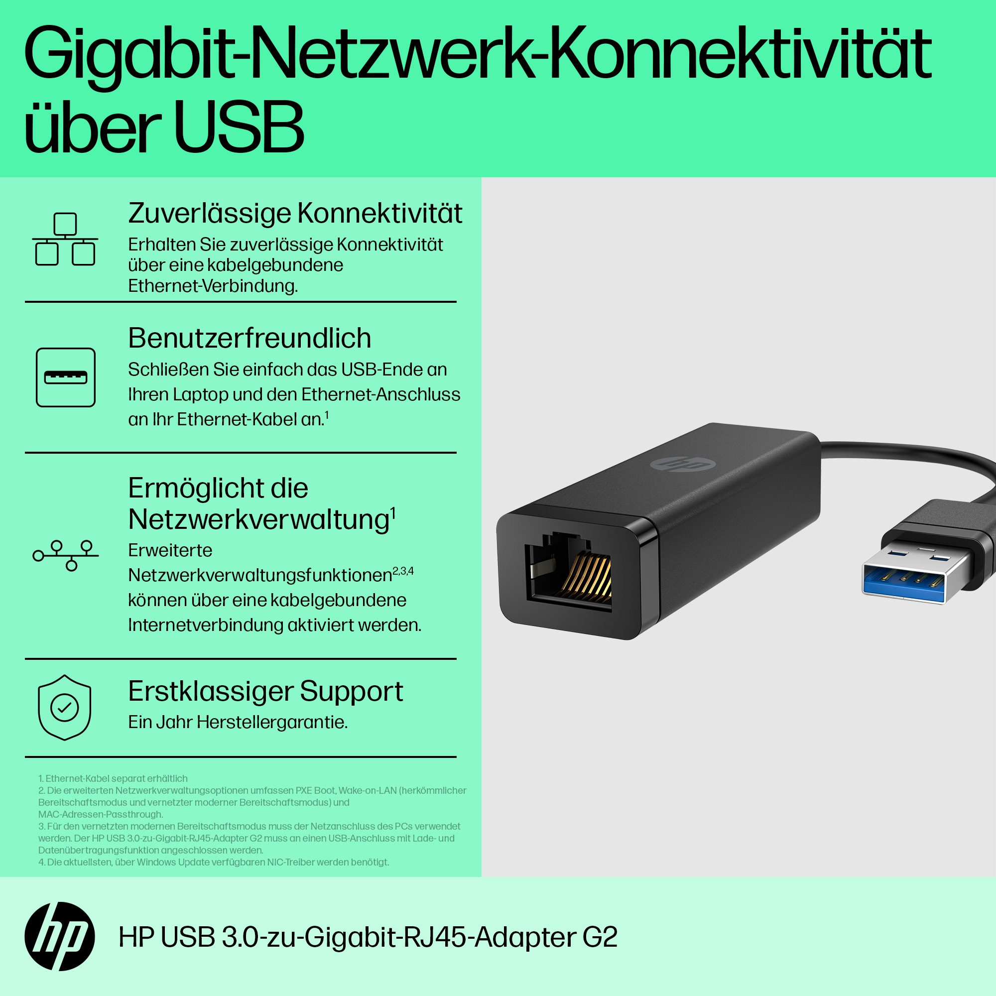 HP USB 30 to Gig RJ45 Adapter G2