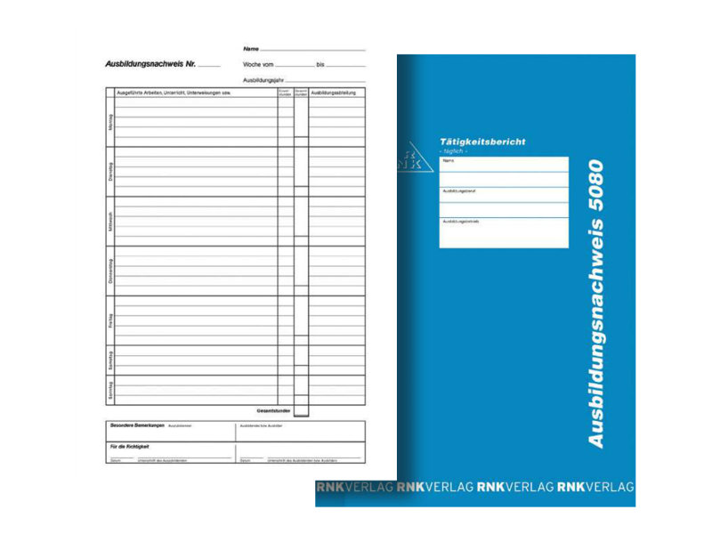 RNK-Verlag Ausbildungsnachweis, taegliche Eintragungen Formularbuch 5080 RNK-Verlag Ausbildungsnachweis, taegliche Eintragungen Formularbuch 5080