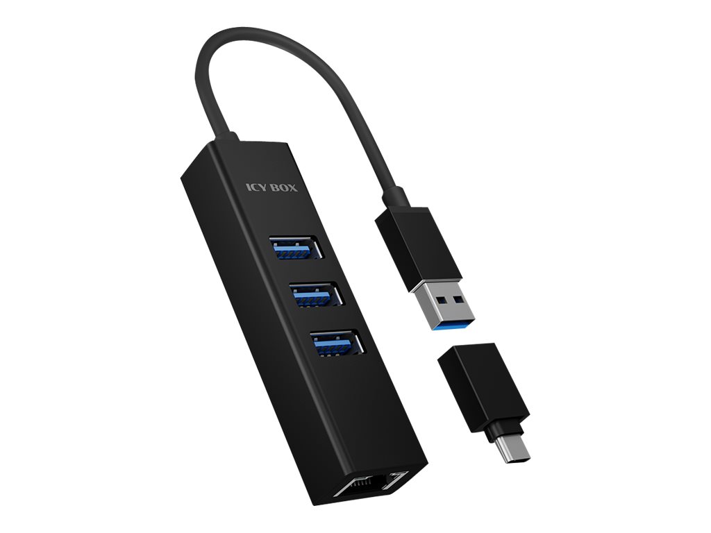 ICY BOX IB-HUB1419-LAN USB 3.0 Hub und LAN Adapter 4-in-1 USB 3.0 zu Gigabit LAN + 3x USB 3.0 Hochwertiges Aluminium ICY BOX IB-HUB1419-LAN USB 3.0 Hub und LAN Adapter 4-in-1 USB 3.0 zu Gigabit LAN + 3x USB 3.0 Hochwertiges Aluminium