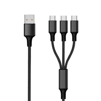 2GO 3in1 USB Ladekabel USB TypeC Nylon 1,5m schwarz