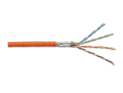 DIGITUS CAT 7 S-FTP Roh-Installationskabel PiMF Laenge 1000 m Trommel AWG 23/1 1200 MHz, LSZH-3 Simplex Farbe Orange Verlegekabel