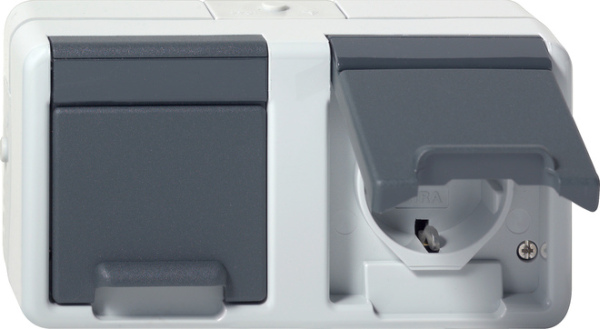 Gira Steckdose SCHUKO 478130 2f waagerKD WG AP gr