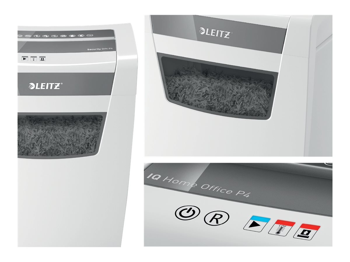 LEITZ IQ Home Office Aktenvernichter mit Partikelschnitt P-4, 4 x 28 mm, bis 10 Blatt, weiss