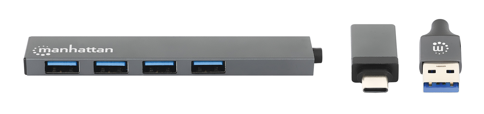 MANHATTAN 4Port USB 30 TypCA Hub USBC und USBAStecker auf 4x USBABuchsen 5 Gbits USB 32 Gen 1 Strom über USB Space Grau