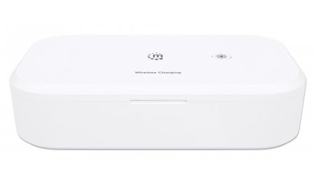 MANHATTAN UVDesinfektionsbox mit 10W Wireless Charger Sterilisator mit UVLicht fuer Handys Masken Kreditkarten und mehr weiss