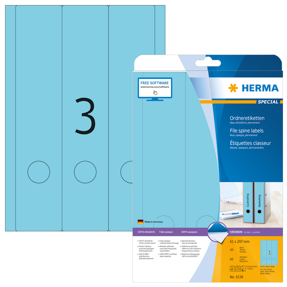 60 HERMA Ordneretiketten 5138 blau