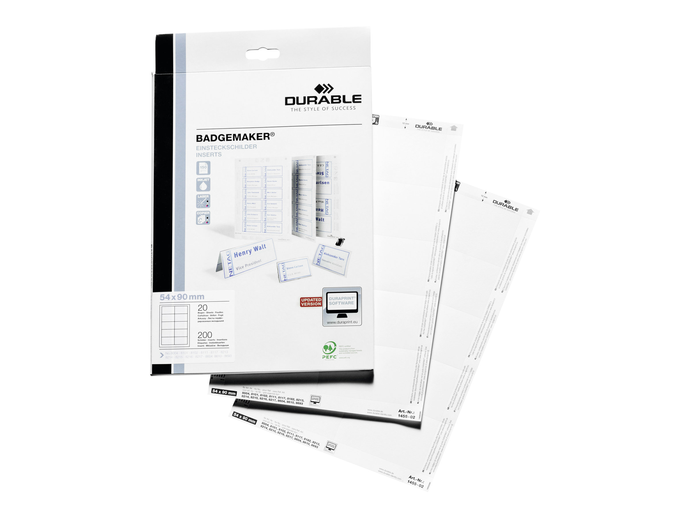 DURABLE Einsteckschilder fuer Namensschilder Badgemaker 9,0 x 5,4 cm, 200 St.