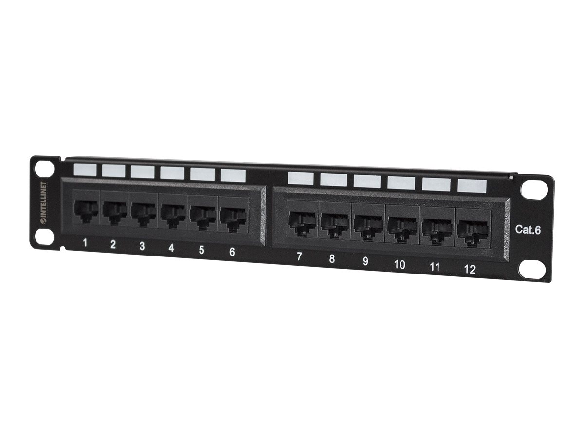 10 Patchpanel 1HE 12-Port Cat6 UTP schwarz