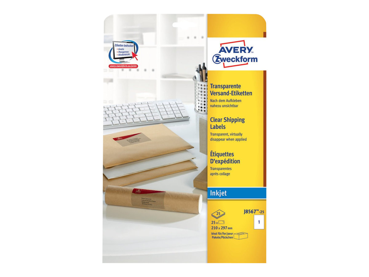 25 AVERY Zweckform Folien-Versandetiketten J8567-25 transparent 210,0 x 297,0 mm