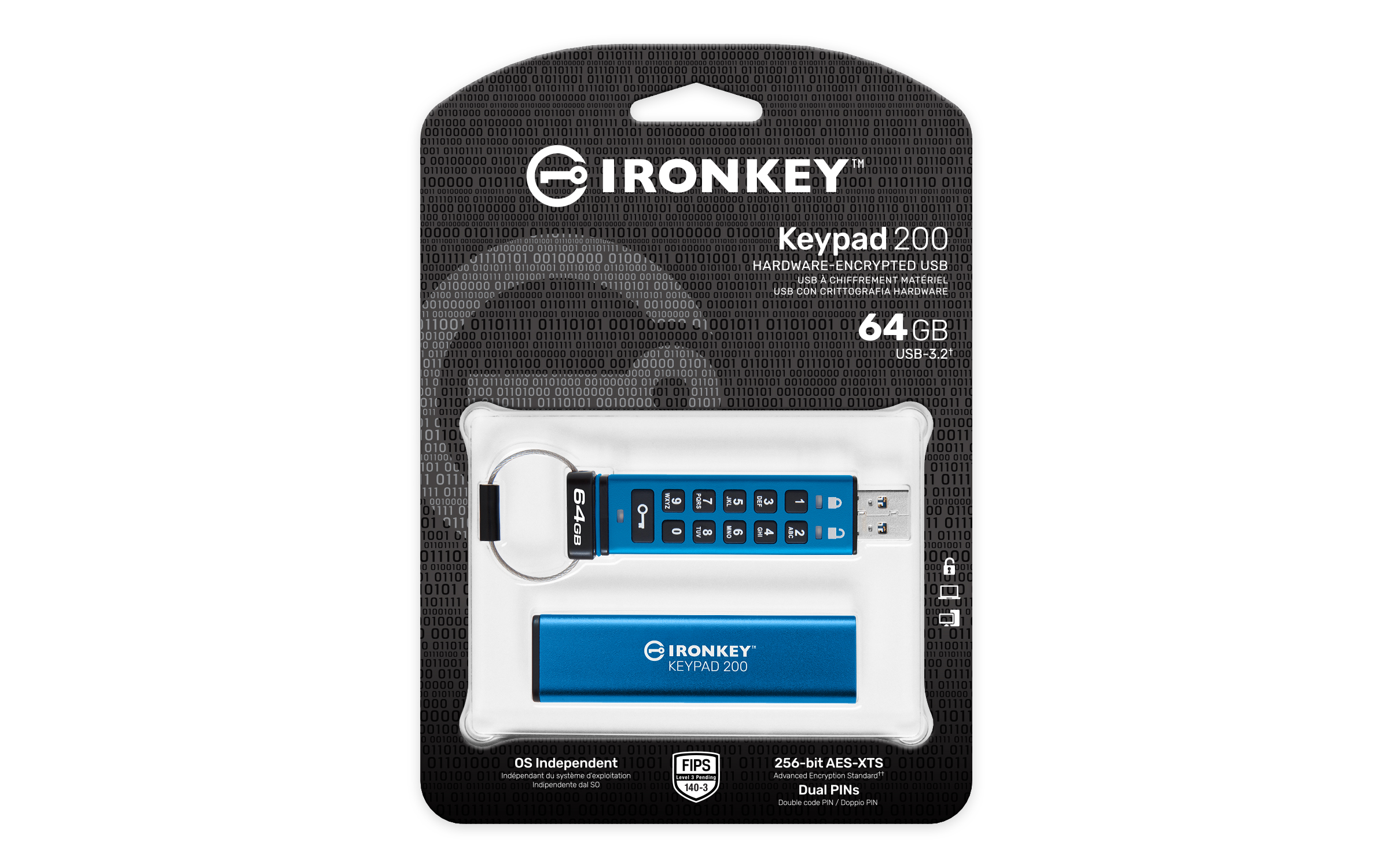 KINGSTON 64GB IronKey Keypad 200 FIPS 1403 Lvl 3 Pending AES256 Encrypted