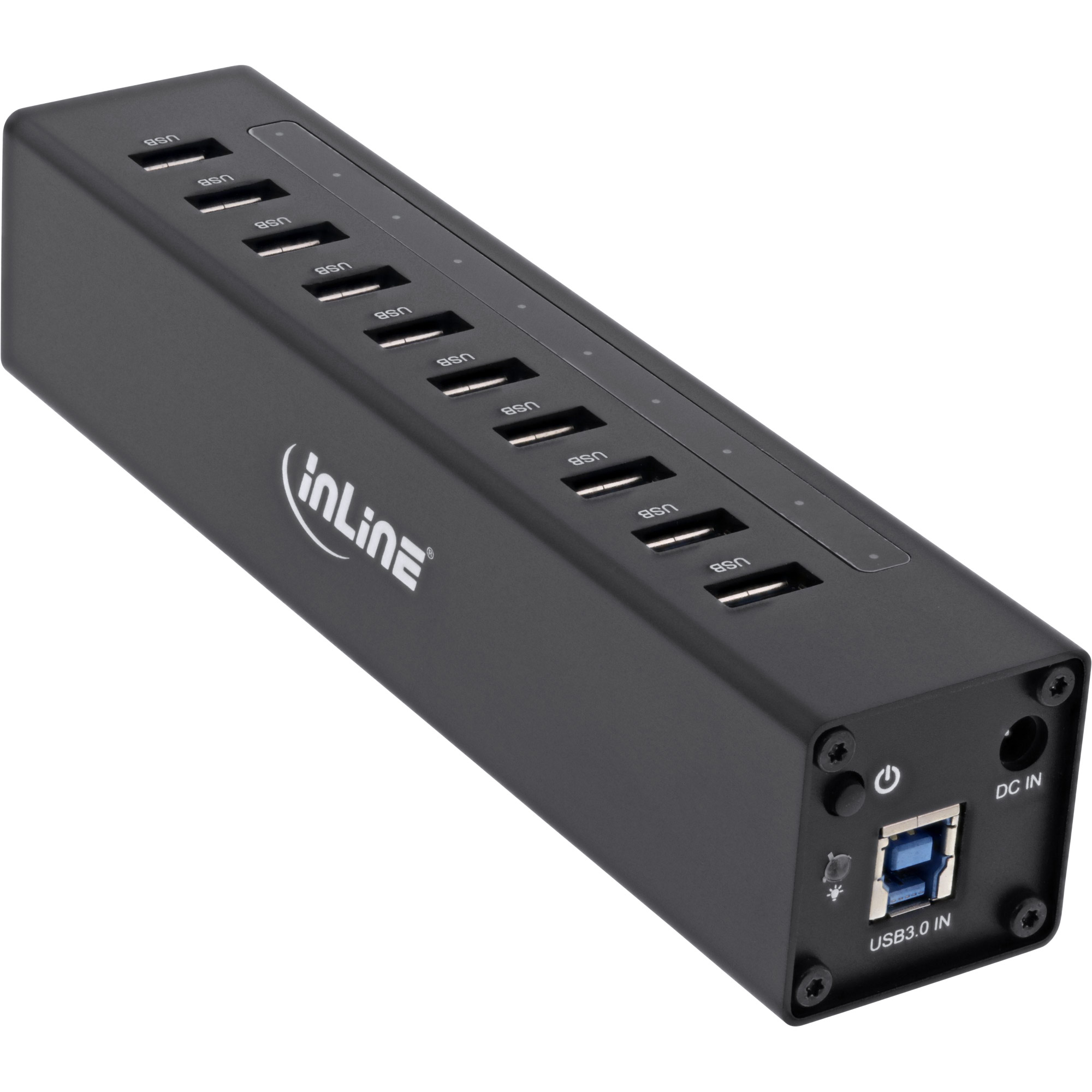 INLINE USB 3.0 Hub 10 Port Aluminiumgehäuse schwarz mit 4A Netzteil