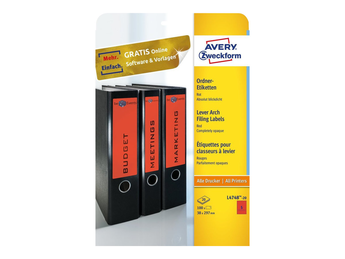 100 AVERY Zweckform Ordneretiketten L4748-20 rot