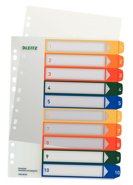 LEITZ Ordnerregister 1293 Vollformat, ueberbreite 1-10 farbig 10-teilig, 1 Satz LEITZ Ordnerregister 1293 Vollformat, ueberbreite 1-10 farbig 10-teilig, 1 Satz