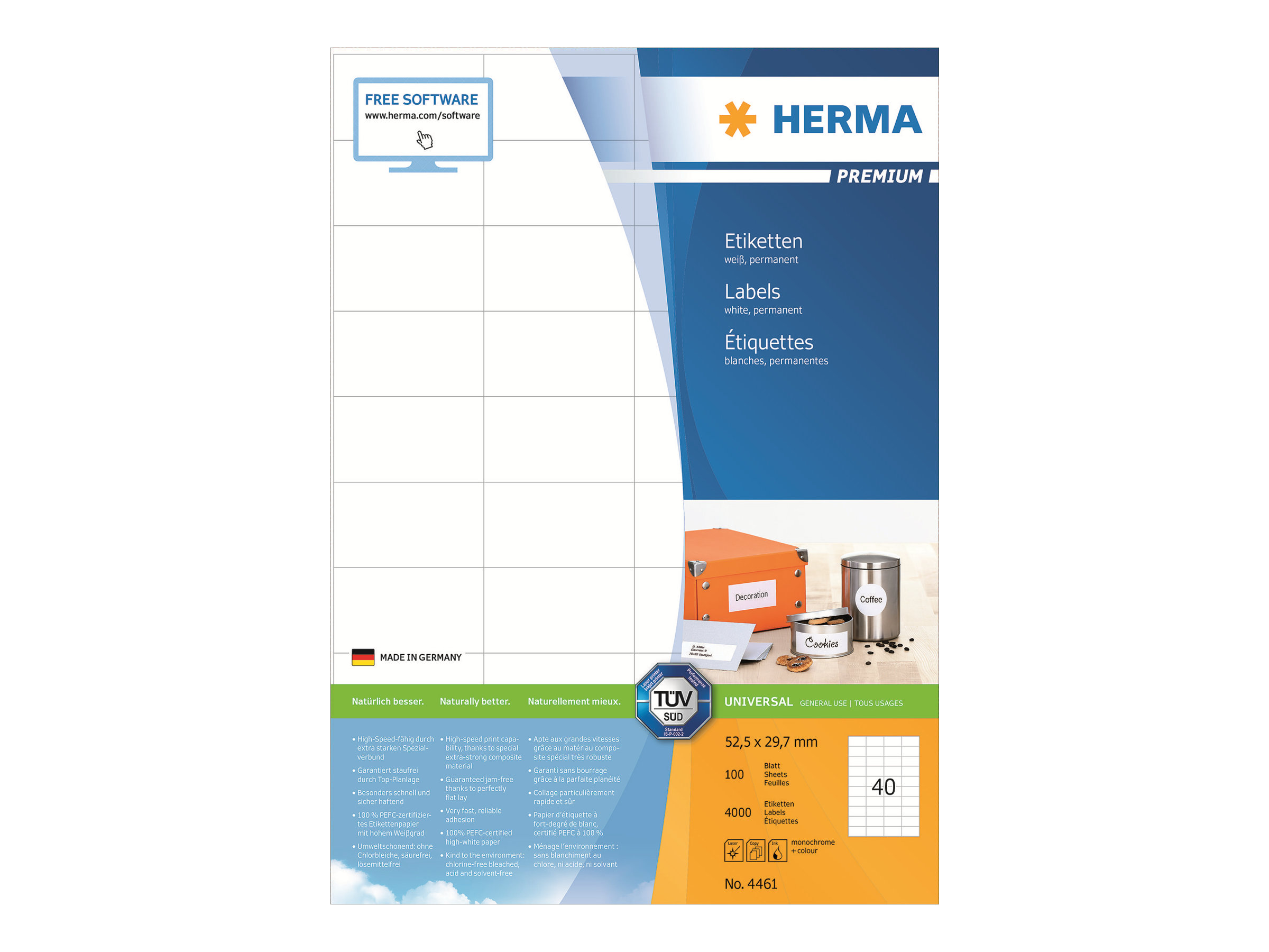 4.000 HERMA Etiketten 4461 weiss 52,5 x 29,7 mm 4.000 HERMA Etiketten 4461 weiss 52,5 x 29,7 mm