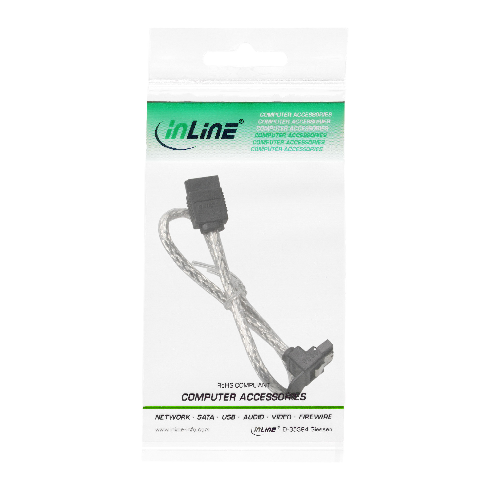 INLINE SATA 6Gb/s Kabel rund mit Lasche gewinkelt 0,5m