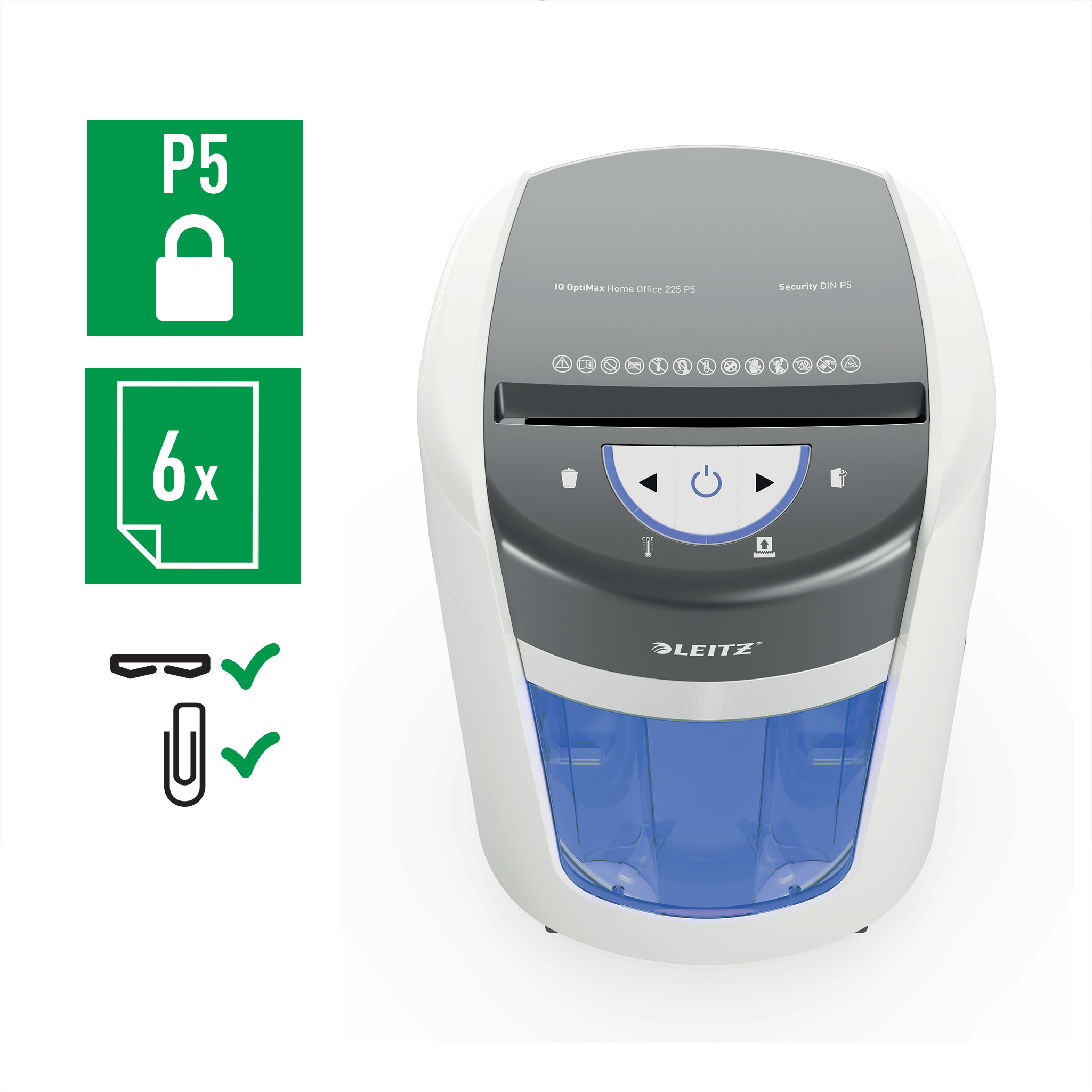 Esselte Leitz IQ OptiMax Home Office 225 Partikelschnitt P-5 bis 6 Blatt Weiß