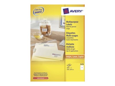 100 AVERY Zweckform Etiketten 3478 weiÃ 210,0 x 297,0 mm