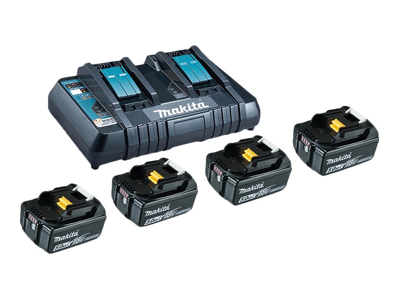 makita Werkzeugakkus mit Schnellladegeraet Power Source Kit LithiumIonen 4x 5,0 Ah