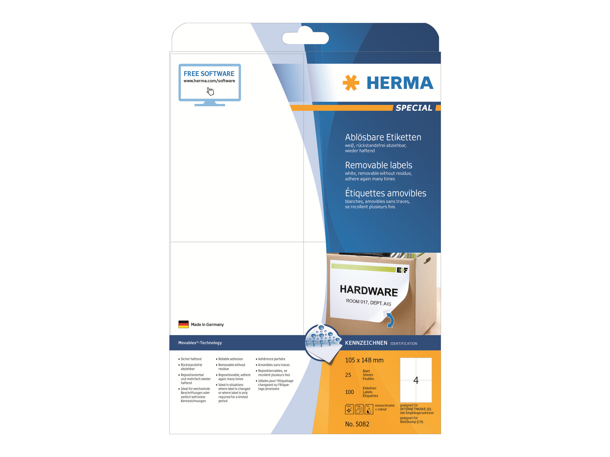 100 HERMA Etiketten 5082 weiÃ 105,0 x 148,0 mm
