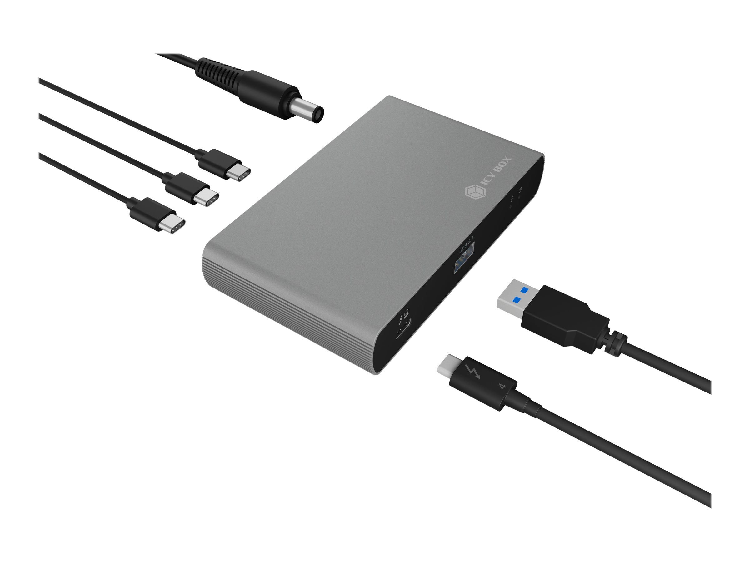ICY BOX IB-HUB801-TB4 Thunderbolt 4 HUB Type-C 3x TB 4 Type-C Schnittstelle bis zu 40 Gbit/s incl. 100 W power supply PD 85W