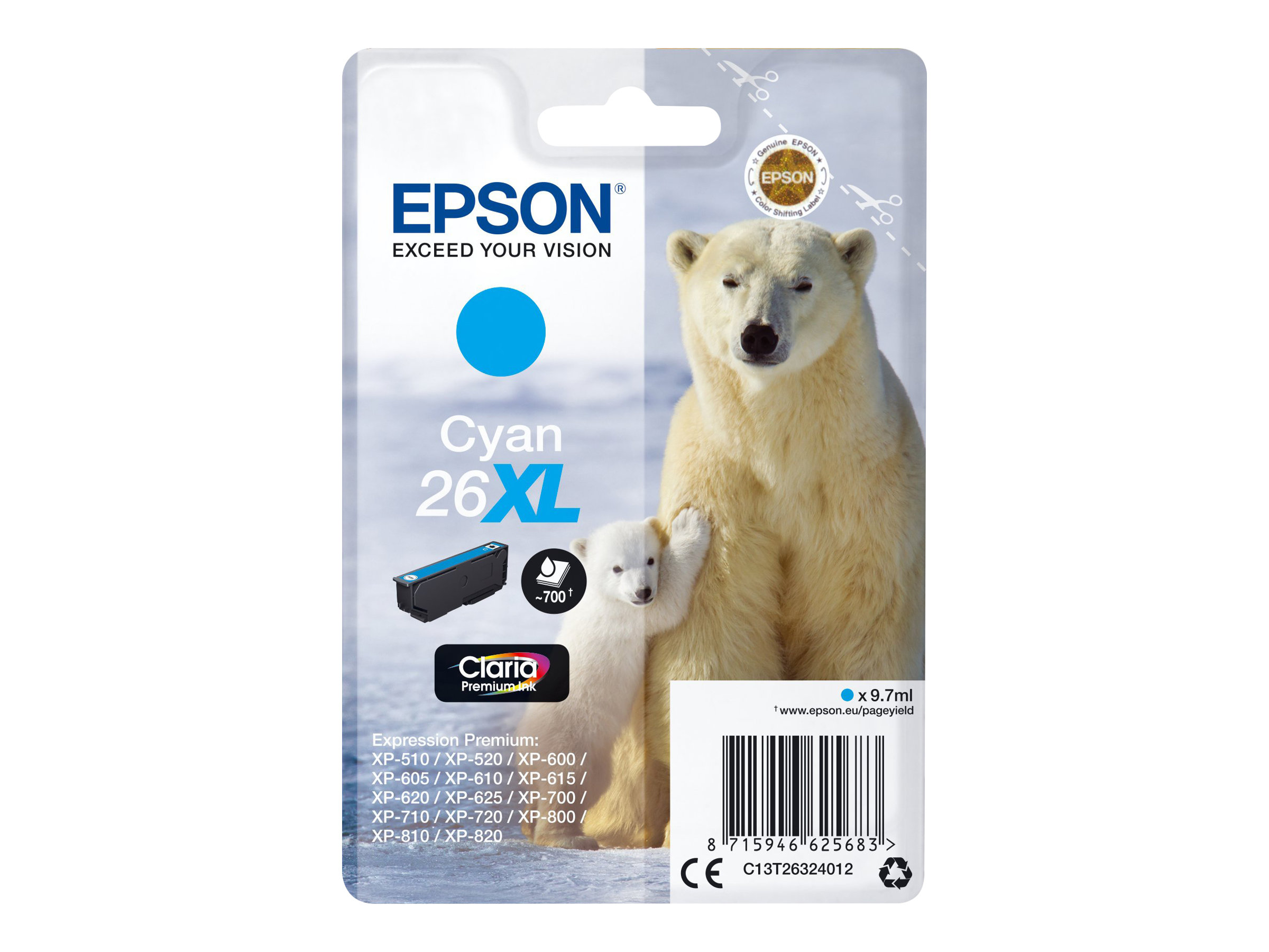 C13T26324012 EPSON XP Tinte cyan HC 700