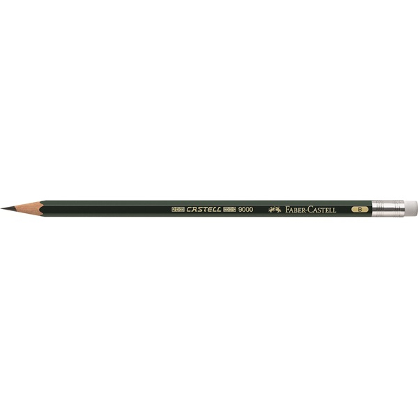 FABERCASTELL 9000 Bleistifte B grün mit Radierer, 12 St