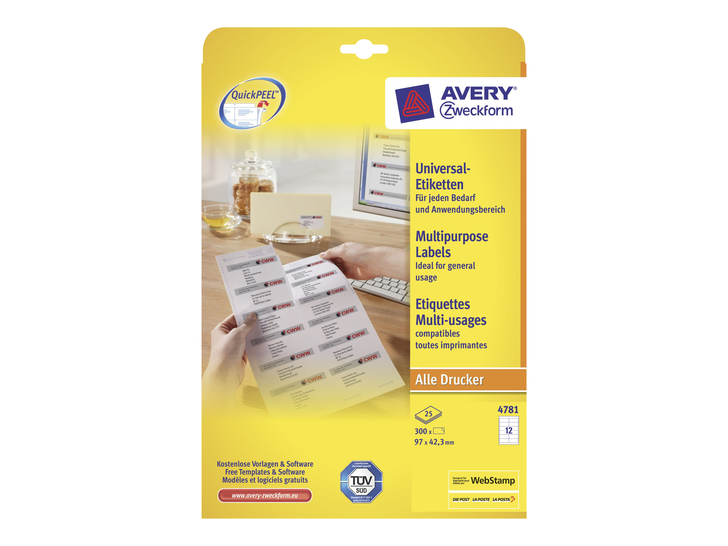 360 AVERY Zweckform Etiketten 4781 weiss 97,0 x 42,3 mm 360 AVERY Zweckform Etiketten 4781 weiss 97,0 x 42,3 mm