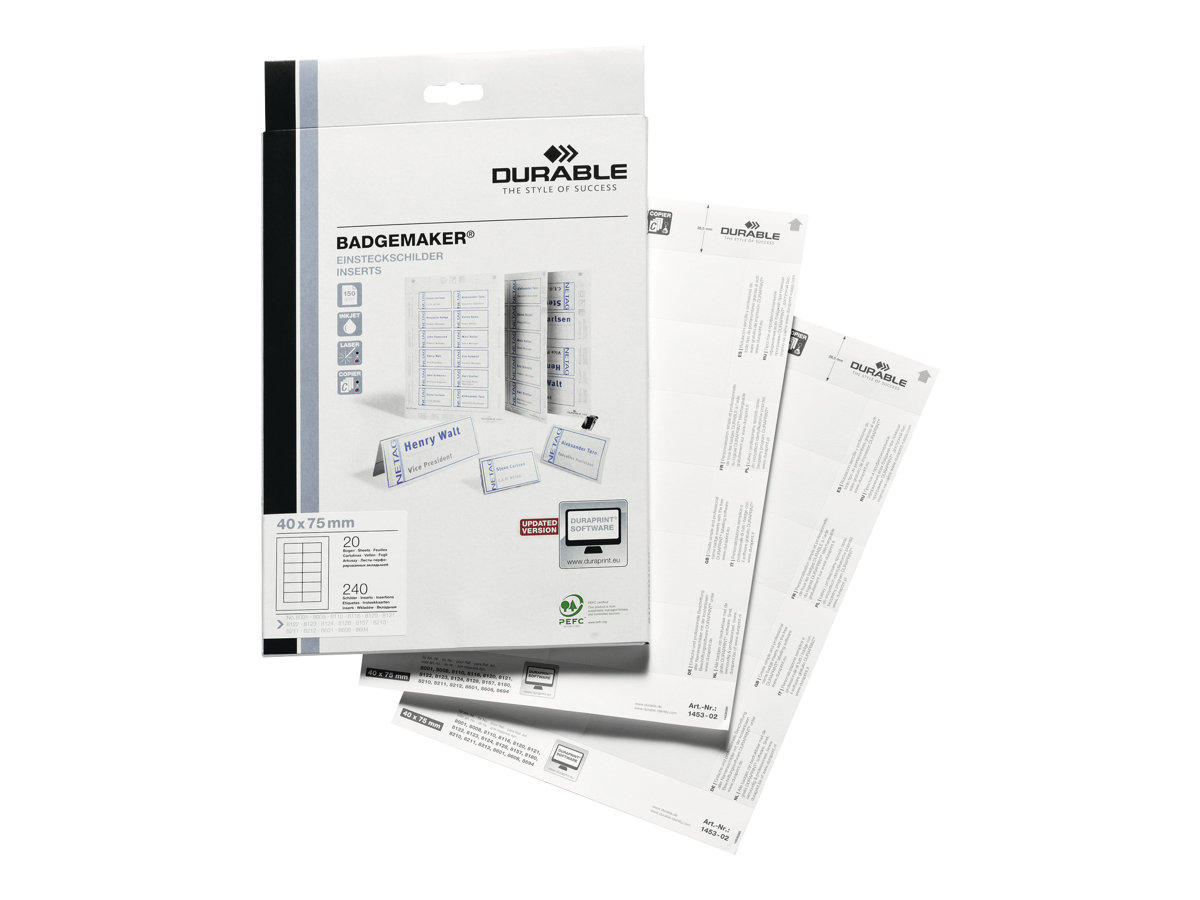 DURABLE Einsteckschilder fuer Namensschilder Badgemaker 7,5 x 4,0 cm, 240 St.