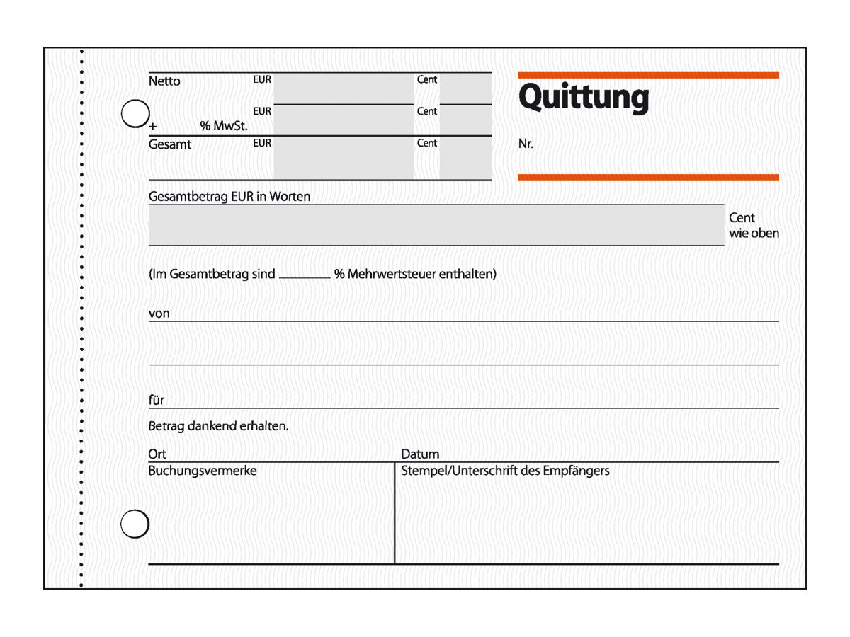 SIGEL Quittung, MwSt separat ausgewiesen Formularbuch QU615, 1 St